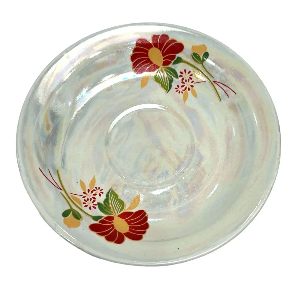 VINTAGE WAHBEH OF CHINA RED FLORAL LUSTERWARE CUPS & SAUCERS - SET OF 6